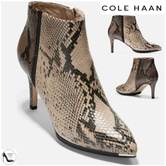Cole Haan Grand Ambition Arietta Snake Print Bootie Leather Pointed Toe Boot 9.5 - Picture 1 of 11